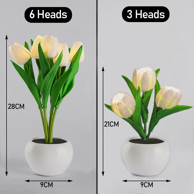 LED Tulip Night Light Simulation Flower Table Lamp Home Decoration Atmosphere Lamp Romantic Potted Gift for Office/Room/Bar/Cafe