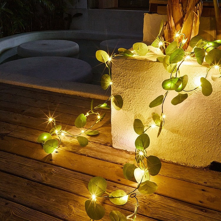 Flower Green Leaf String Lights Artificial Vine Fairy Lights Battery Powered Christmas Tree Garland Light for Weeding Home Decor