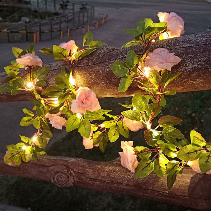 Flower Green Leaf String Lights Artificial Vine Fairy Lights Battery Powered Christmas Tree Garland Light for Weeding Home Decor